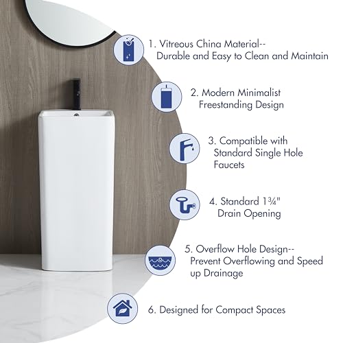 Eridanus Vitreous Ceramic One Piece Pedestal Sink thumb #4