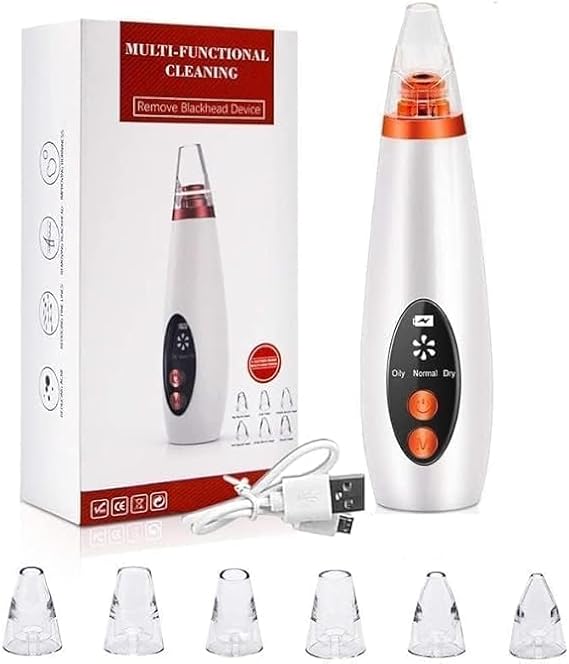 6 in 1 Multi-Function Blackhead Remover Tools | Electric Derma Suction Machine | USB Rechargeable Acne Pimple Pore Cleaner Vacuum Tool | Facial Cleanser Device for Nose & Skin Care