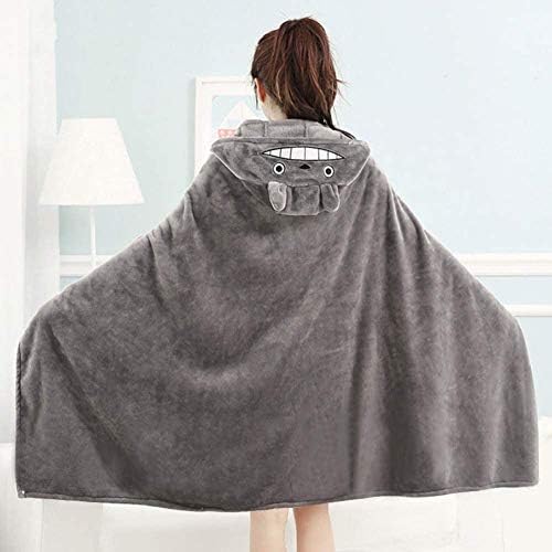 LYYAN Skin Friendly Hoody Blanket 160x90cm Cute Totoro Minky Blanket for Adults Sleeping Cozy Cartoon Soft Hooded Blanket Comfortable