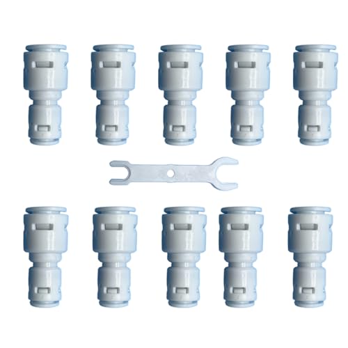Push to Connect Fitting Kit (10-Pack) - 3/8" to 1/4" Straight Quick Connector with Tube Remover Tool for RO Water Purifier & Refrigerator | Food-Grade