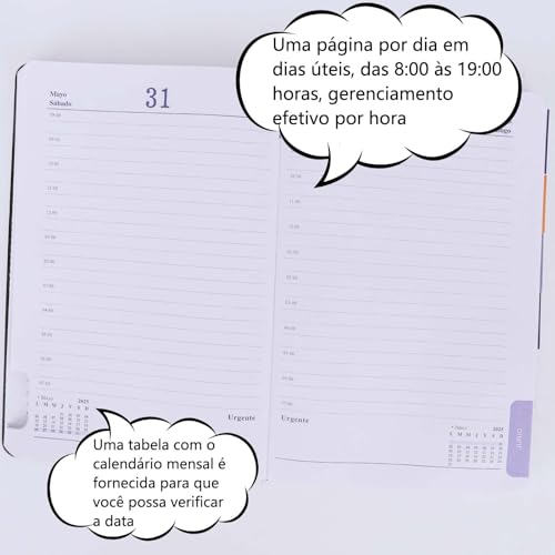 Agenda 2025, Planner Diário, Semanal e Mensal com Janeiro a Dezembro de 2025, Uma Folha por Dia, Tam