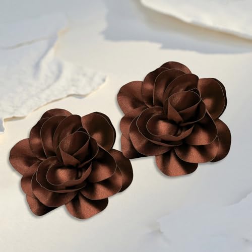 Image of 2Pack 6inch Extra Large Satin Brooches Lapel Pins Dainty Elegant Fabric Camellia Rose Flower Brooch Pin for Women Wedding Part Dance Clothes Accessories Jewelry