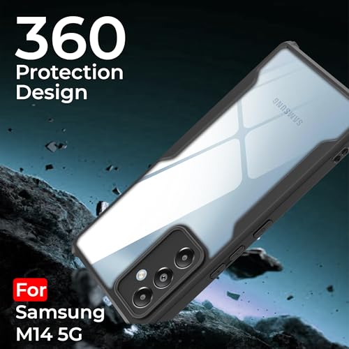 Image of A rtistque Clear Hard Transparent Acrylic Armor Anti-Drop Shockproof TPU Edge Back Cover Case for Samsung Galaxy M14 - Black