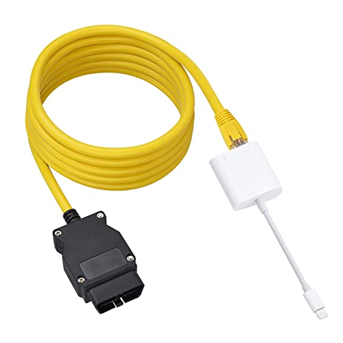 Bluechok Lightning to Ethernet, Lightning to OBD2, 2-in-1 iPhone Ethernet Adapter, 3.3ft-1m Cable,ENET Rj45 Cable ethernet Connector Tools to OBD Interface Cable Coding F-Series