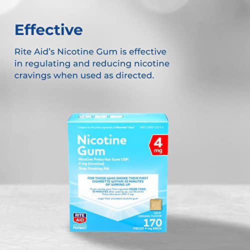 Rite Aid Nicotine Gum, Original Flavor, 4 Mg - 170 Count | Quit Smoking Aid | Nicotine Replacement Gum | Stop Smoking Aids That Work | Chewing Gum To Help You Quit Smoking | Uncoated Nicotine Gum #TOP5