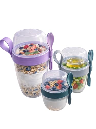 3'lü Taşınabilir Kaşık+Çatal Kapaklı Yoğurt, Müsli ve Granola Saklama Kabı