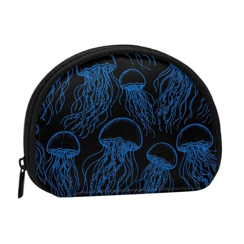 Portable Coin Purse Underwater Jellyfish Pattern Mini Zippered Money Pouch Card Holder