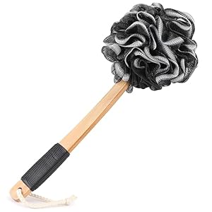 Black Loofah on a Stick PE Soft Mes...