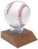 All Star Baseball Holder on Cherry Base Trophy - 4.5 Inch | Game Ball Display Case Award - Engraved Plate on Request - Decade Awards