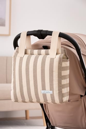 mi bollito Kinderwagentasche | Neue Kollektion | Universal-Kinderwagentasche mit Klickverschluss | leicht, praktisch und mit großem Fassungsvermögen | Streifenmuster., beige, 12 cm x 35 cm x 35 cm