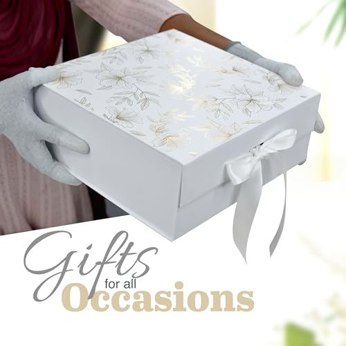 Image of RBS-MEDIUM White Gift Box Empty 26x26x10cm Decorative Floral Gift Boxes for Presents (1 Pack) Box for Gift Packing Multipurpose Hamper Boxes for Gift Empty Reuse Packaging Boxes (White Gold Floral)