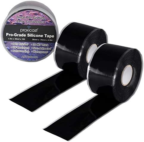 Proxicast Pro-Grade Extra Strong 30mil Weatherproof Self-Fusing Silicone Rubber Sealing Tape for Outdoor Antenna Coax & Electrical Cables, Hose/Pipe Leaks & Emergency Repairs (2X 1.5" x 15' Rolls)