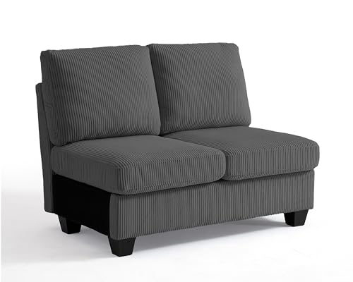 Image of CHIC HOUSE Middle Module for Modular Couch, Corduroy Customizable Chaise, Storage Ottoman for Sectional Sofa, Armrest, Single /Double Seater
