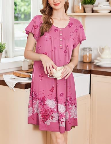 Image of Ekouaer House Dress for Women with Pockets Short Sleeve Moo Moos Plus Size Nightgowns Floral Print Mumu Dresses