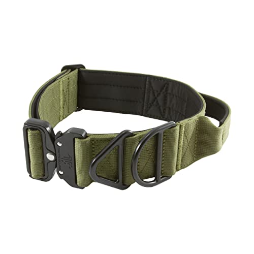 Tacticollar - 5,1 cm taktisches Hundehalsband mit Griff für mittelgroße und große Hunde, Mil Spec Nylonhalsband, Schnellverschluss-Metallschnalle, Neopren gepolsterte Innenseite (Medium, Olivgrün)