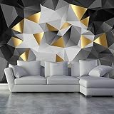 Papier Peint Intissé Papier peint 3D PVC Mural or gris géométrique Triangle maison fond mur Art autocollant chambre peinture murale