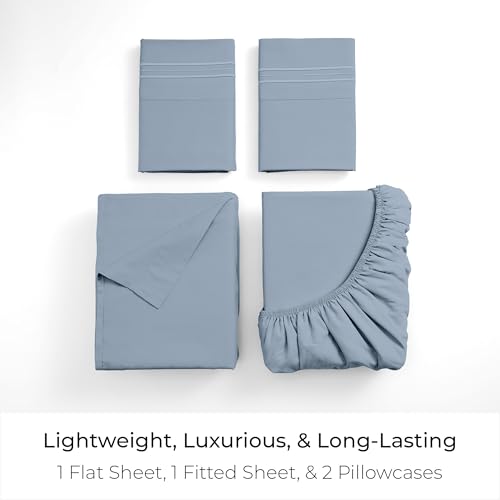 Image of Mellanni Full Sheets Set - 4 PC Iconic Collection Bedding | Hotel Luxury, Extra Soft, Cooling Bed Sheets - Wrinkle, Fade, Stain Resistant (Full, Blue Hydrangea)