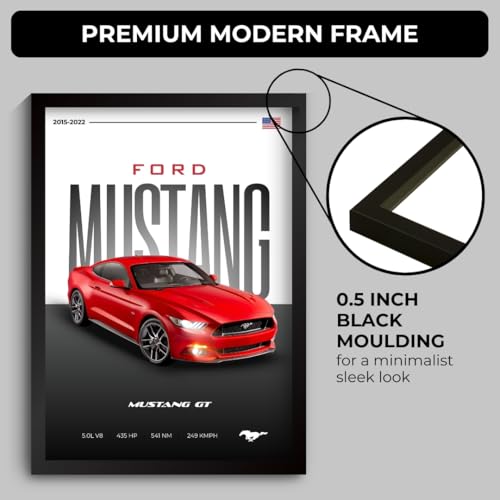 Image of Mustang Poster | Framed Mustang A4 Sized (31 x 23 cm) | Muscle Poster for Wall, Gift for Boys, American Muscle Car Frames | Car Posters for Wall, Bedroom, Hostel, Study Area, Hostel (F 038)