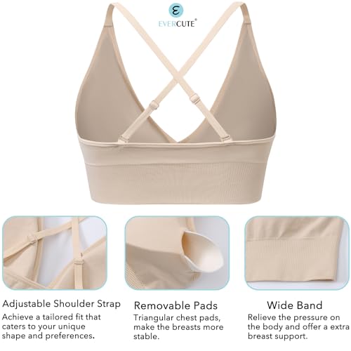 Image of Evercute Women's Sports Bras 3 /4 Pack Adjustable Deep V Neck Bras Wireless Spaghetti Strap Criss Cross Padded Low Support Bra