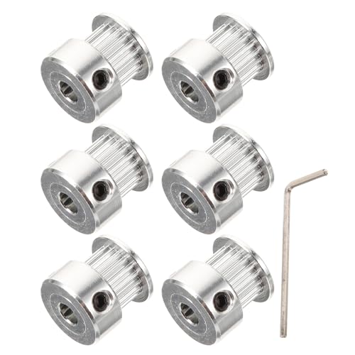 DIKACA 6pcs Gt2 Timing Pulley 20 Teeth Synchronous Wheel with 5mm Bore for 6mm Width Belt, Pulley for 3D Printer and Industrial Belt Drive with Hex Wrench