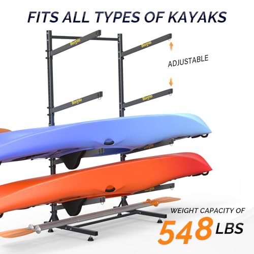 image for Bonnlo Kayak Storage Rack - Adjustable Heavy Duty Rack for 4 Kayaks or
