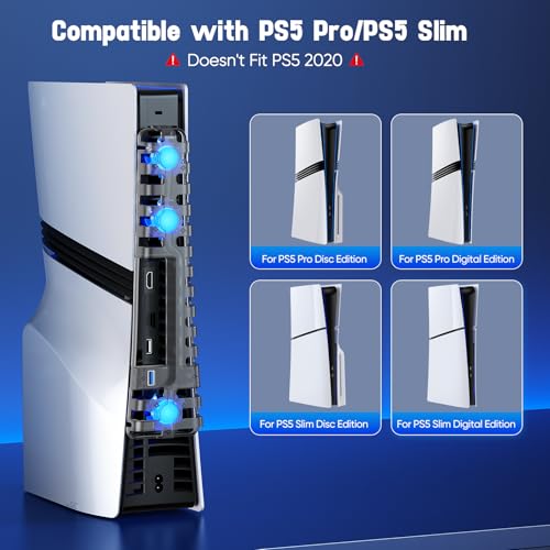 Image of FASTSNAIL Cooling Fan for PS5 Pro /Slim Console, Auto Fan Speed Adjustable by Temperature, Auto Power On /Off & Manual Mode, 3 High-Speed Fans & USB 3.0 Port for PlayStation5 Pro /Slim
