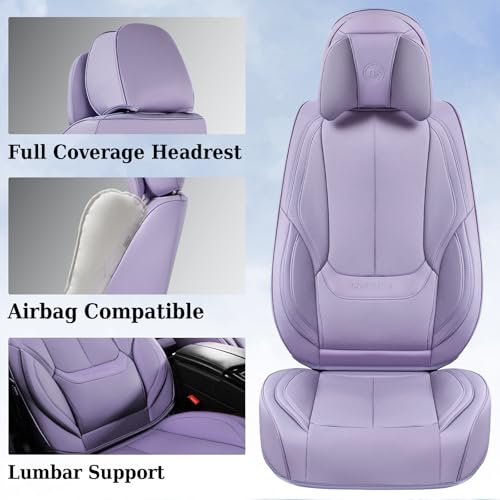 Image of Coverado Universal Seat Covers Full Set, 5 Seats Universal Seat Covers for Cars, Waterproof NAPPA Leather Car Seat Covers with Head Pillow, Auto Protectors Fit for Most Sedans SUV Pick-up Truck-Purple