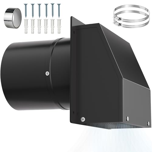 6 Inch Galvanized Steel Hooded Wall Vent with Screen and Damper, Outdoor Wall Exhaust Vent Cover Cap for Kitchen Range Hood and Dryer Duct Exterior Ventilation and Air Exhaust - Black
