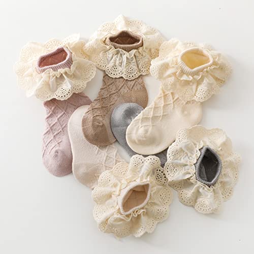 Colorful Childhood Baby Grils Ruffle Lace Socks Toddler Vintage Ribbed Princess Frilly Dress Short Socks3