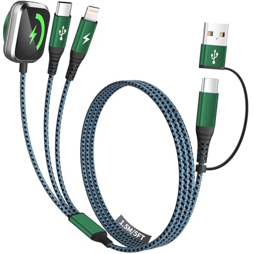 Jogrytece Travel Gifts for Women, Multi Charging Cable for iWatch Charger, 3 in 2 Charging Cable for Multiple Devices, USB A&C/Watch Charger/Type-C/L Cord Compatible with iWatch/iPhone 17-11/Car, 5FT