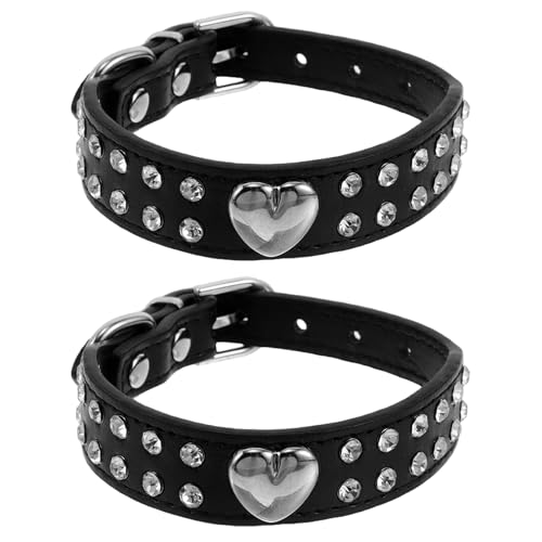 DECOMELODY 2 Piezas Collar para Perro Pequeño y Gato Gemas de Imitación, Forma de Corazón Metálico, Ajustable, Brillante, Suave, 2 Unidades – Accesorio Elegante para Paseos y Fiestas