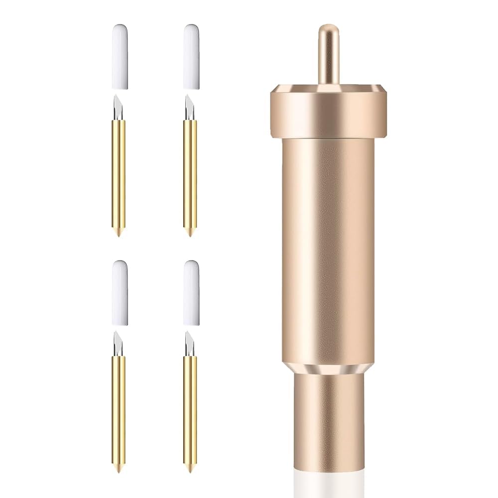 5 Pcs Deep Cut Blades Set, Includes 4 Knife Blades and 1 Housing Compatible with Maker 3/Maker Air 3/Air 2/Air One/Explore 3, 60° Blade Accessories for DIY Crafts, Foil Engraving and Logos (Gold)