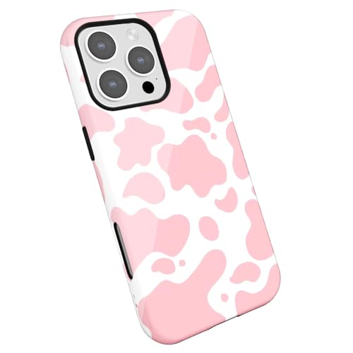 LoeoeL for iPhone 16 Pro Max Case Cow Print, Girly Cute Cow Pattern Phone Case for Women Girls, Thin Slim Hard Shell Plastic Phone Cover, Luxury Aesthetic Trendy Retro Chic Animal Print Design, Pink