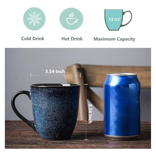 vicrays Stoneware Tea Mug Set of 6, 350 ml, Stoneware Coffee Mug for Men, Women, Unique Glazed Mugs with Handle for Coffee, Tea, Milk, Cocoa, Cereal (Starry Blue)