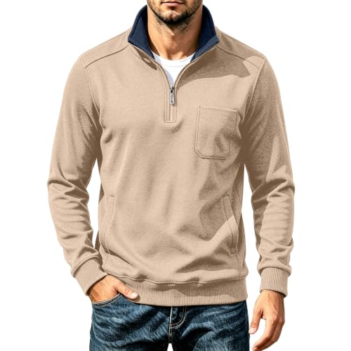 Men's Long Sleeve Shirts Fleece Lined Textured Casual Half Zip Pullover - image 1