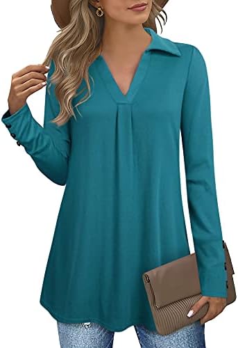 Vivilli Tunic long tunic tops for women to wear with leggings, Ladies Maternity Sweaters Tunic Tops Long Sleeves Dressy A-line Shirt Christmas Tunic Plus Size Cotton Pullover Dark cyan Xl