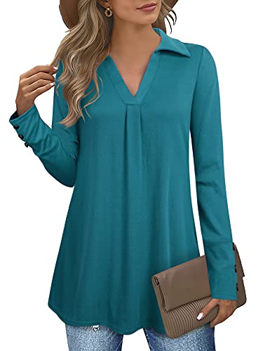 Vivilli Tunic Long Tunic Tops For Women To Wear With Leggings, Ladies Maternity Sweaters Tunic Tops Long Sleeves Dressy A-Line Shirt Christmas Tunic Plus Size Cotton Pullover Dark Cyan Xl #TOP15