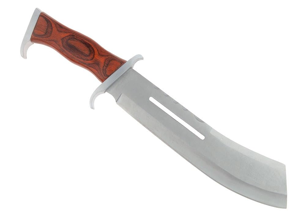 KS-11 Rambo Messer im Still als Hackemesser Machete echt scharf 440er Edelstahl Klinge mit Holzgriff und Lederholster Rambo 4 Bushcraft Messer - Macheten Geschenk für Männer
