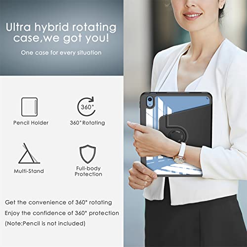 Soke Rotating Case For Ipad 10Th Generation 10.9-Inch 2022 With Pencil Holder - 360 Degree Rotate Stand Protective Case With Clear Back & Smart Sleep/Wake Cover - Black #TOP7