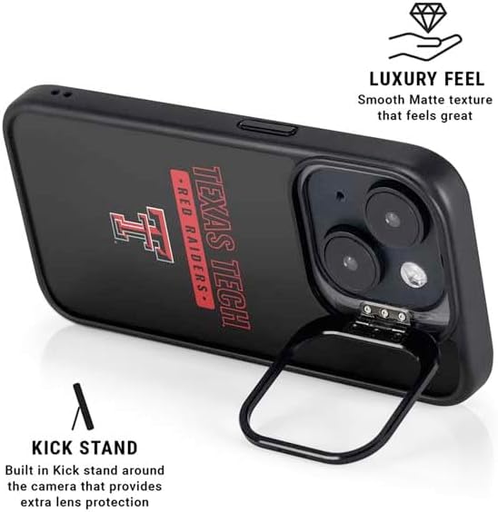 Skinit Kickstand Phone Case Compatible with iPhone 15 - Officially Licensed Texas Tech University TT Red Raiders Design