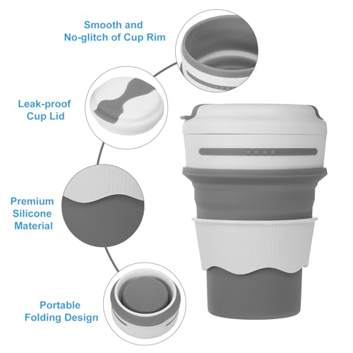 PATIKIL Collapsible Travel Cup, 350mL Travel Folding Cup with Lid Silicone Portable Drinking Cup for Traveling Camping Gray - Image 4