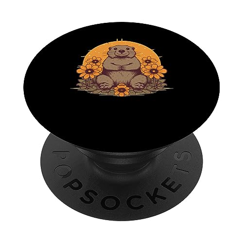 Groundhog Sunflower for Groundhog Day Women Girls PopSockets Swappable PopGrip, Black