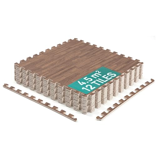 Yes4All EVA Interlocking Mats, Puzzle Floor Tiles, Foam Floor Padding with Border for Furniture, Home Space, Living Room, Garage 48 SQFT