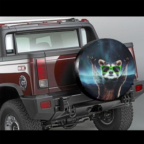 Image of Mountain Landscape Raccoon Spare Tire Cover for Rv Trailer Camper Truck SUV - Cute Raccoon Animal Wheel Protectors Cover Waterproof Fabric for Travel Camping Outdoor,Universal Fit,15 inch