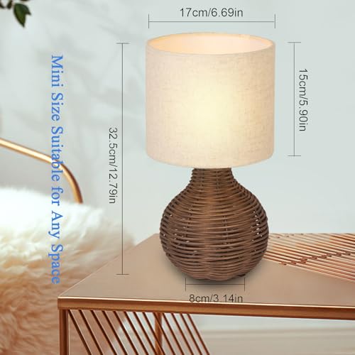JCPYIUL Rattan Table Lamp, Decorative Nature Table Lamp with E14 Socket, Beige Linen Lampshade - Image 3