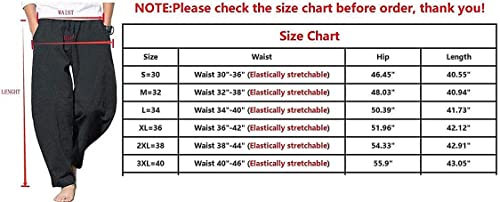 perdontoo Mens Linen Cotton Loose Fit Casual Lightweight Elastic Waist Summer Pants (Medium, Black)