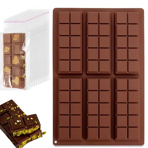 Molde Turron Silicona Molde Chocolate Tableta Profunda 1 Piezas Moldes de Chocolato Profundo Molde de Barra de Chocolate,Traer 100 bolsas
