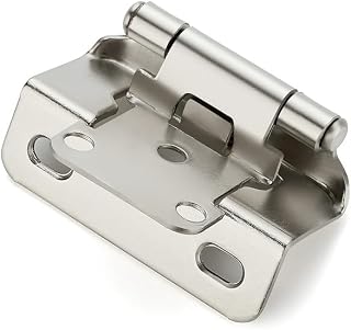 Ravinte Satin Nickel Semi-Overlay 1/2 inch Self-Closing Hinges, 20 Pack | 10 Pairs, Self-Closing Design, Face Frame Door Fit, Half Wrap-Around Cabinet Hardware Hinges, Kitchen Cabinet Face Mount