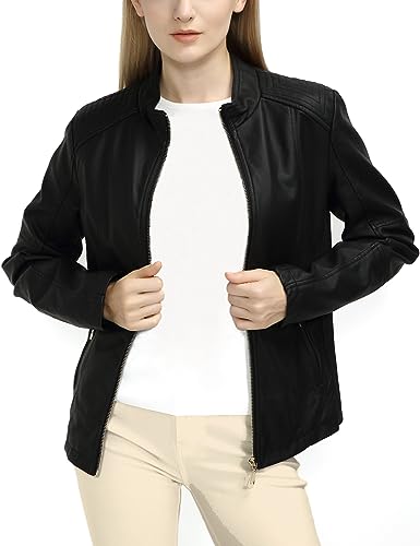 Giolshon Faux Leather Casual Short Jacket For Women,Moto Biker Coat For Spring Fall And Winter 37 Black M #TOP2