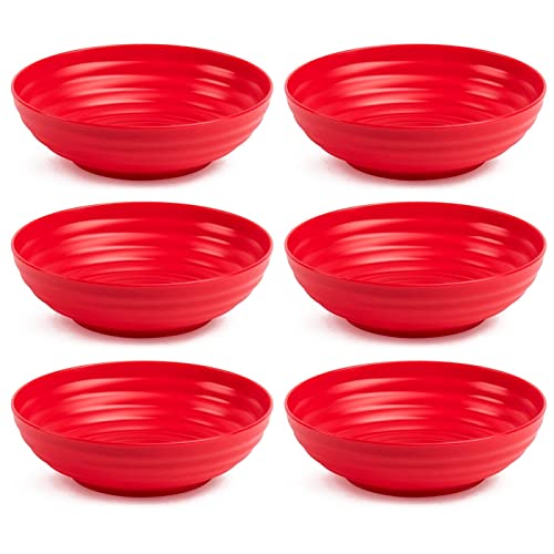 AC - Pack de 6 Platos hondos Decorativos para Navidad – Reutilizable - Fabricado en España - Capacidad 900 ml - Ø 19 x 5,5 cm - Color Granate